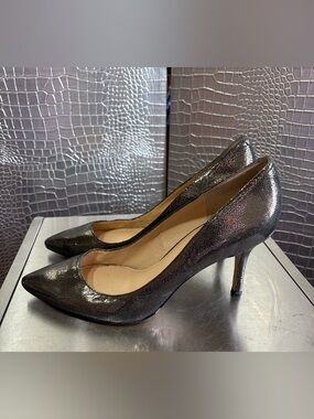 Enzo Angiolini Iridescent Gunmetal Pointed-Toe Pumps